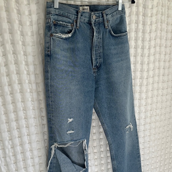 Agolde Denim Straight Leg High Waisted Distressed Jeans 25 Organic Cotton - Picture 3 of 17